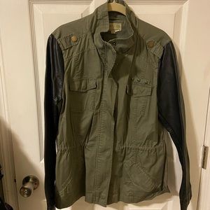 Cargo Jacket with Faux Leather Sleeves